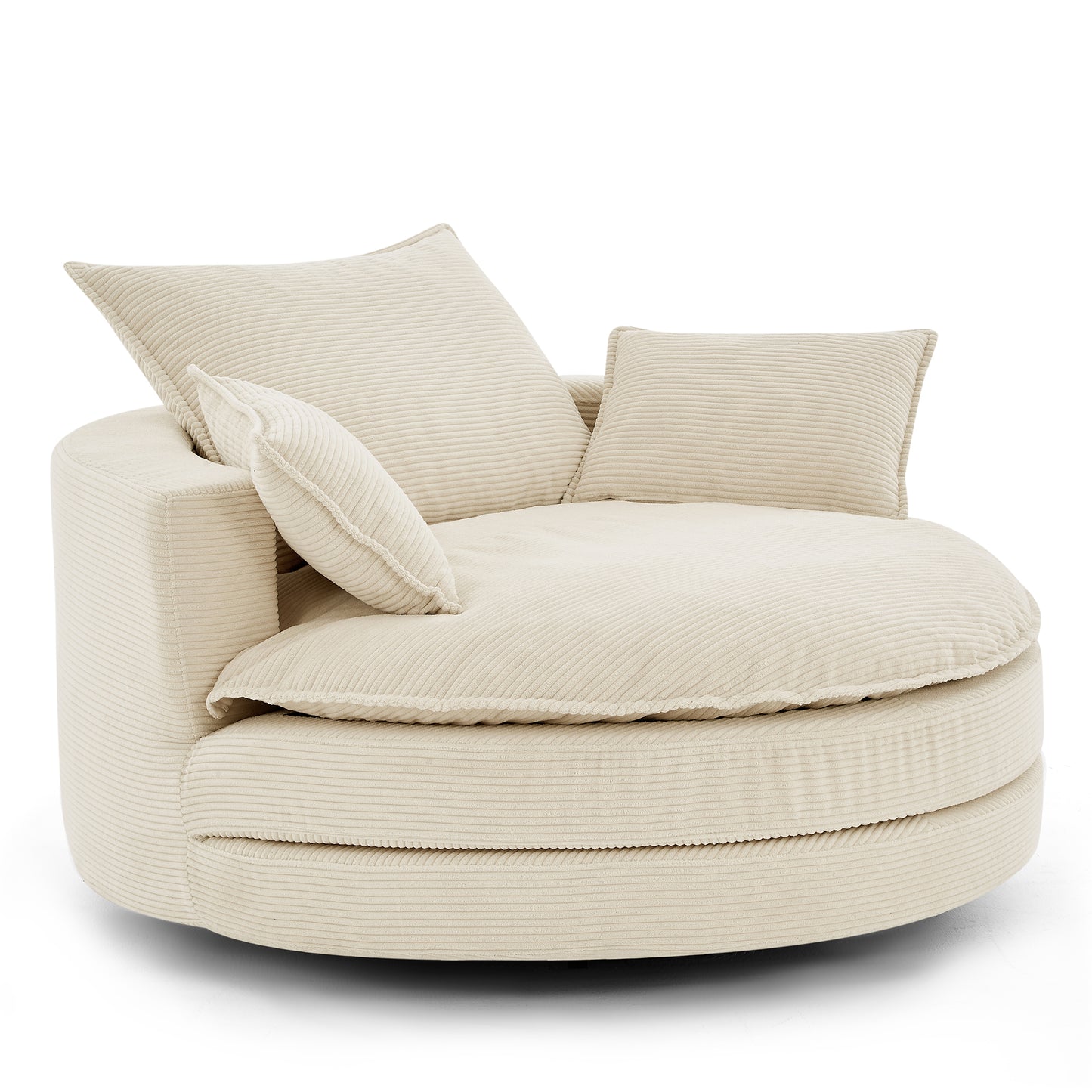 Oversized 360° Swivel Accent Chair with Dual-Layer Cushion - Beige