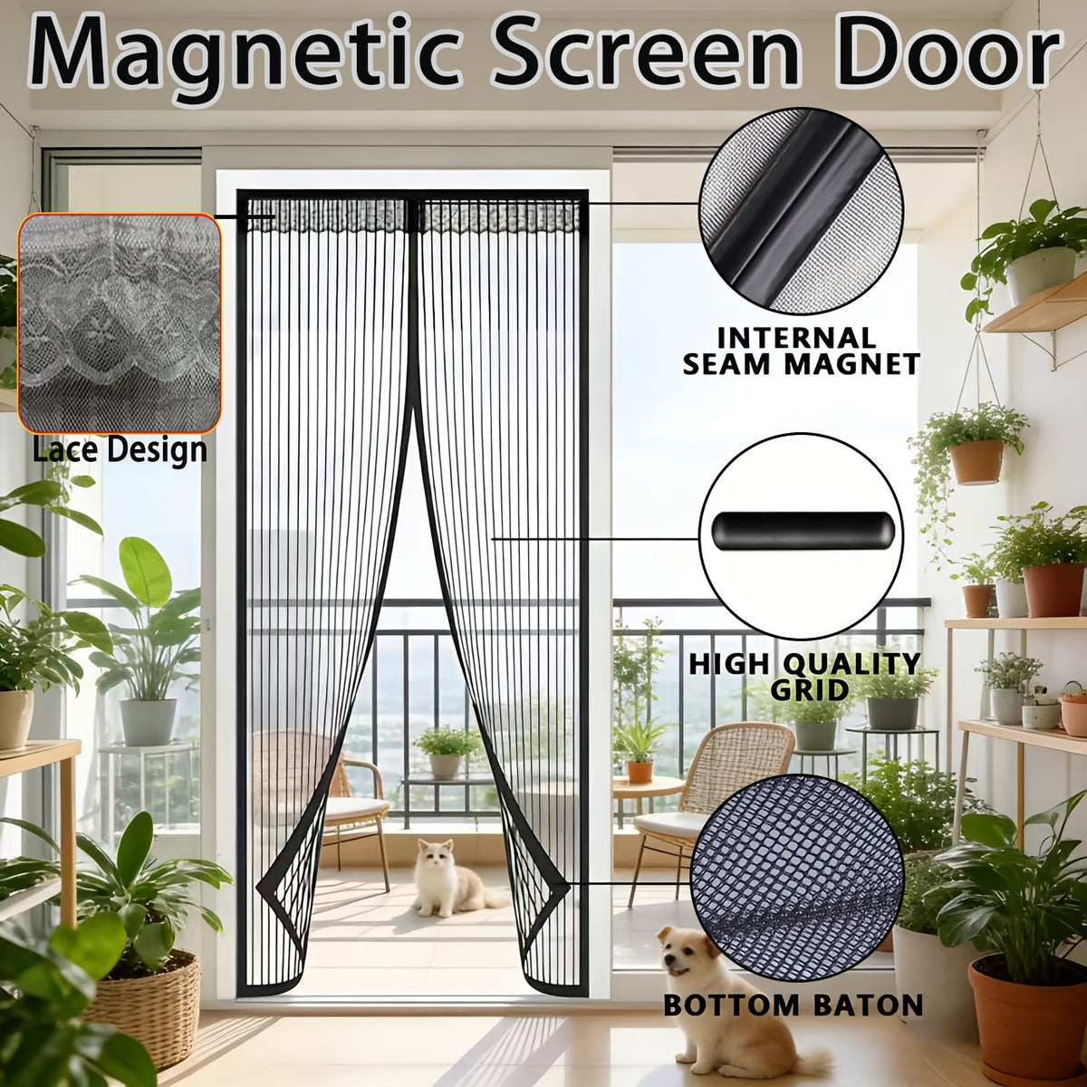 Magnetic Mosquito Door Curtain with Storage Strap, Breathable Screen for Home & Outdoor Use