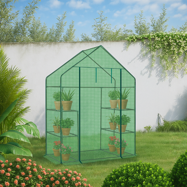 Walk-In Greenhouse with PE Cover & 4 Shelves - Indoor Outdoor Plant Garden