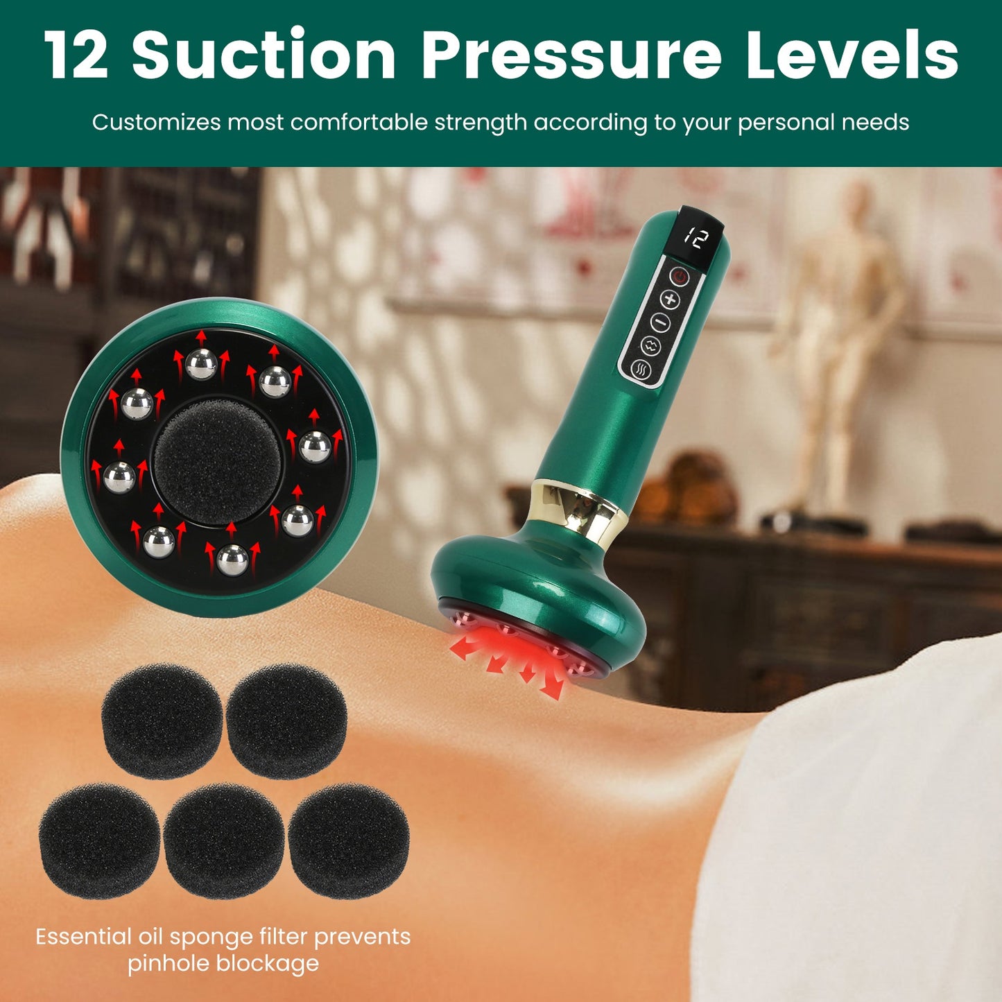 Cordless Anti-Cellulite Vacuum Massager with 12-Level Suction & Heat Therapy