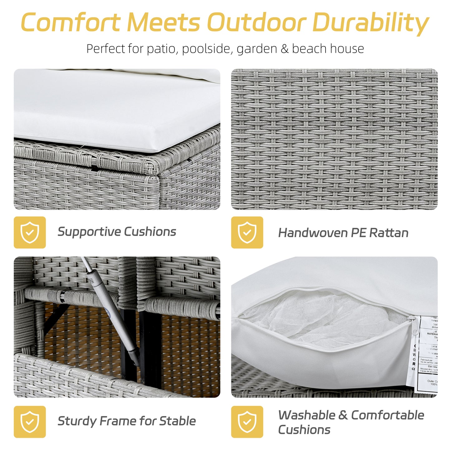 5-Piece Outdoor Rattan Sofa Set with Dining Table & Side Tables - White