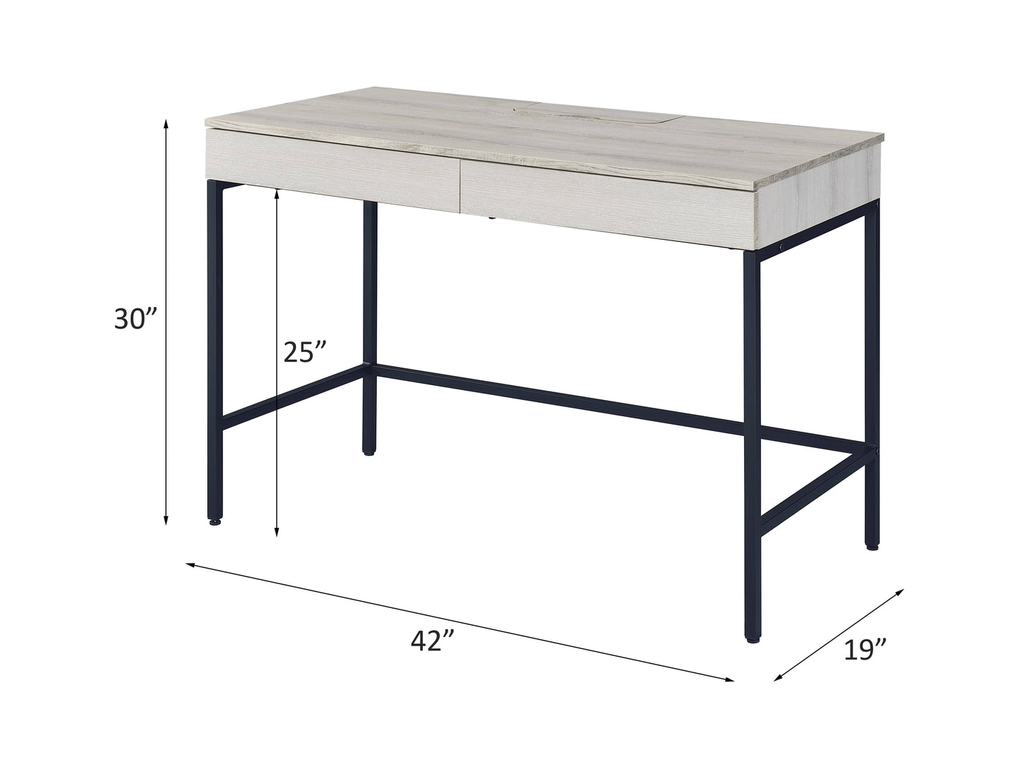 Writing Desk with Natural & Black Finish - 2 Drawers, USB Dock