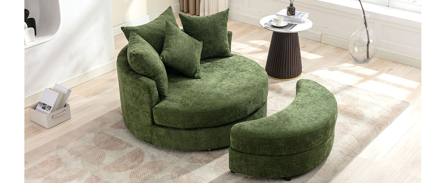 360° Swivel Accent Barrel Chair with Storage Ottoman & 4 Pillows - Green