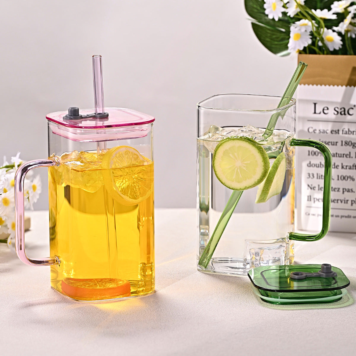 Transparent Glass Straw Cup - 4 Colors, High Borosilicate Drinkware