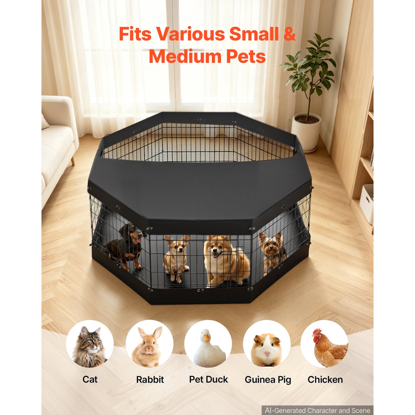 Indoor Dog Playpen 24 Inch, Foldable Metal Exercise Pen with Top & Bottom Pad