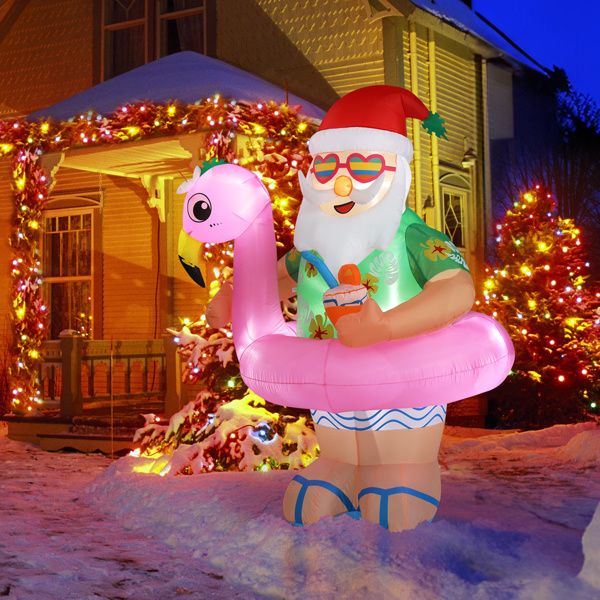 5.9 FT Inflatable Hawaii Santa Claus Decoration with LED Lights