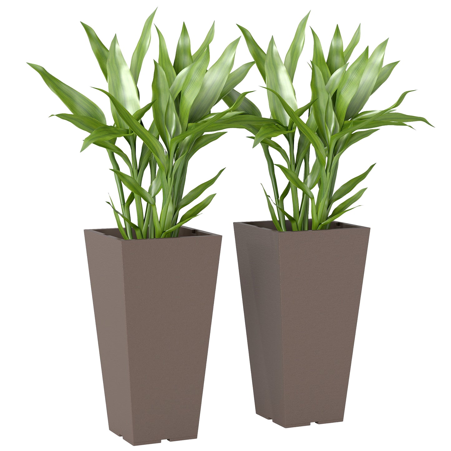 Tall Outdoor Plant Pots Set of 2 - Brown Plastic Flower Planters for Garden & Patio