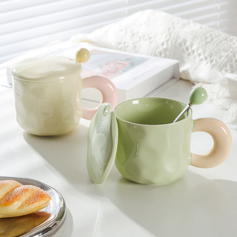 Cute Cartoon Ceramic Mug with Lid and Spoon - Multiple Colors & 500ml