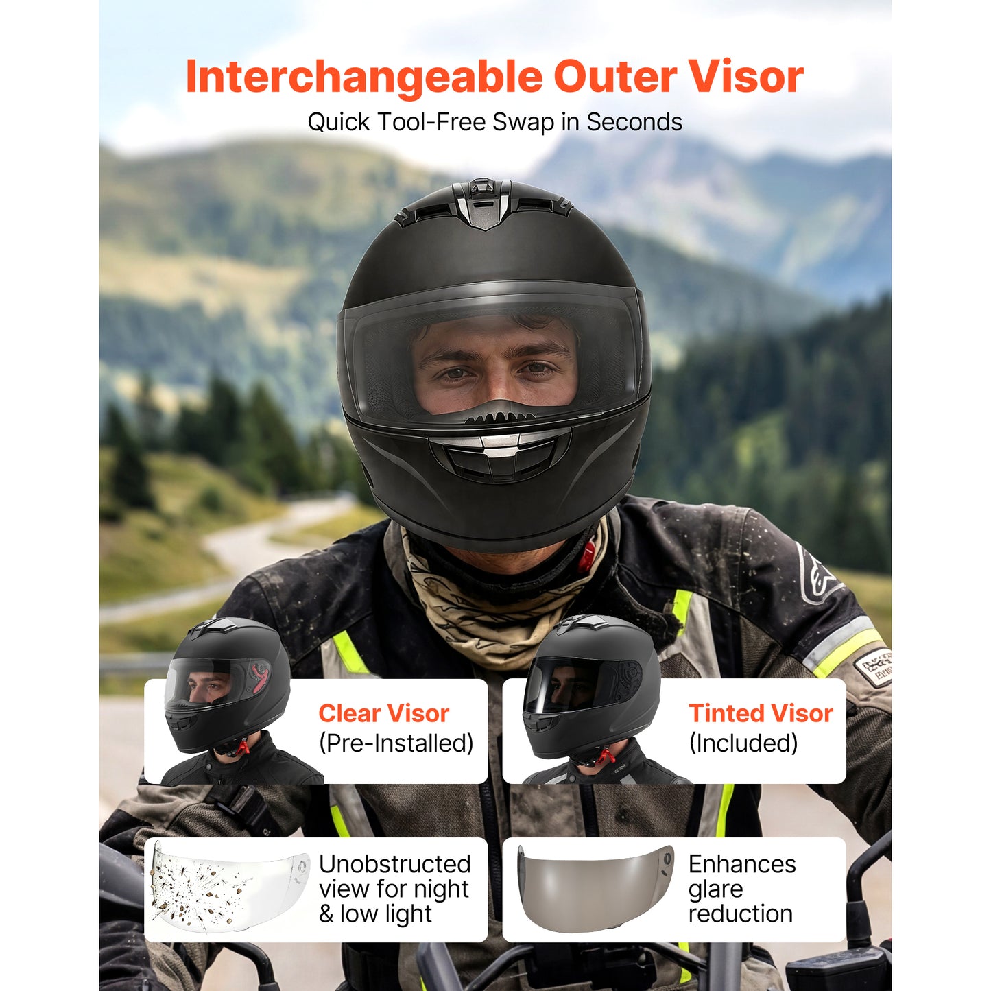 Full Face Motorcycle Helmet XL - Lightweight DOT Approved Street & Off-Road Helmet