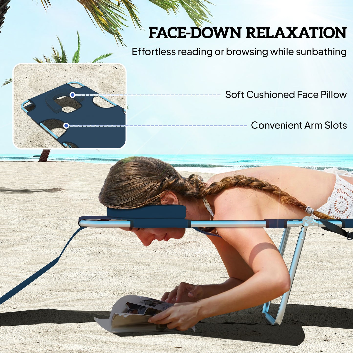 Folding Chaise Lounge Chair with Face Cavity - Dark Blue