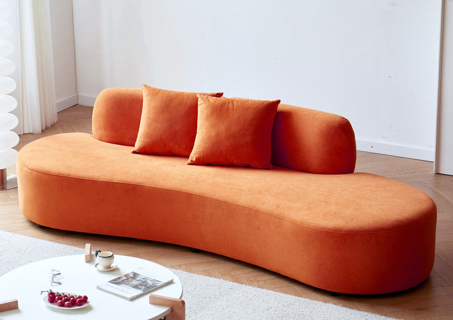 90 Curved Sofa With Throw Pillows, 4 Seater Luxury Velvet Couch Half