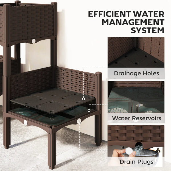 Modular Raised Plant Stand with 3 Planter Boxes - Brown