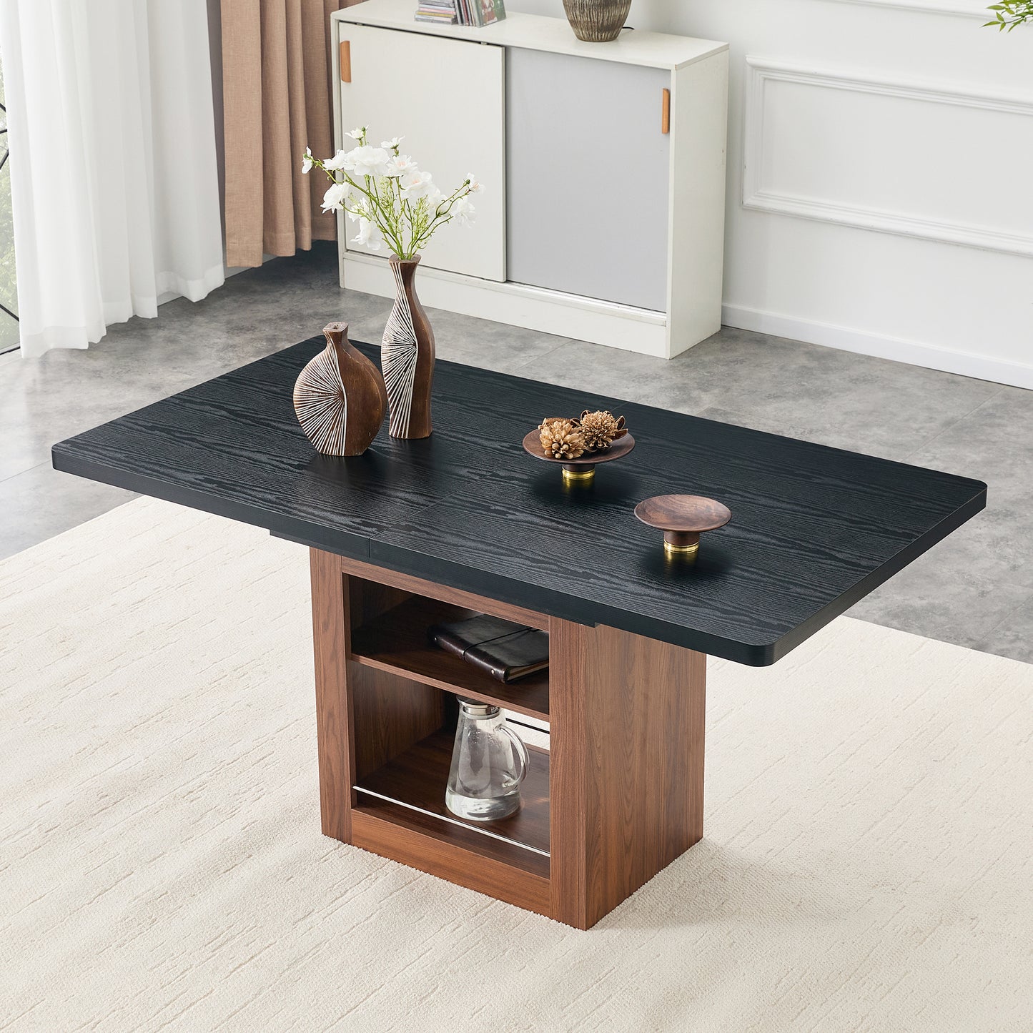 An Expandable Dining Table With Storage Space And A 59 Inch To 71