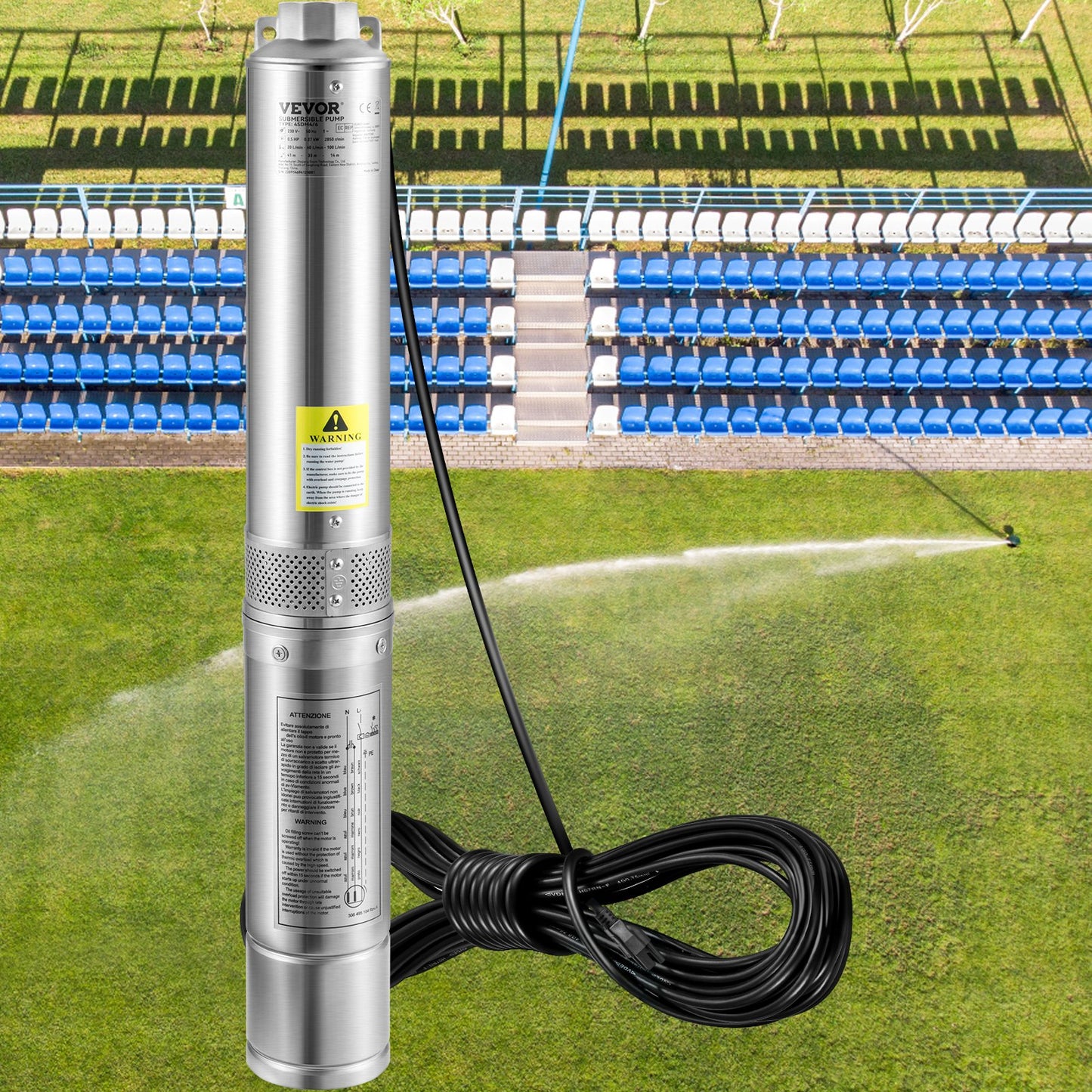 0.5HP Deep Well Submersible Water Pump 230V Stainless Steel 28 GPM 167 ft Head