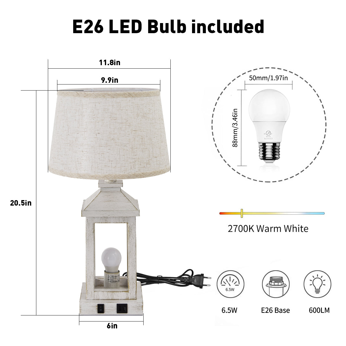 Vintage Industrial Table Lamps Set of 2 with USB Ports - Black