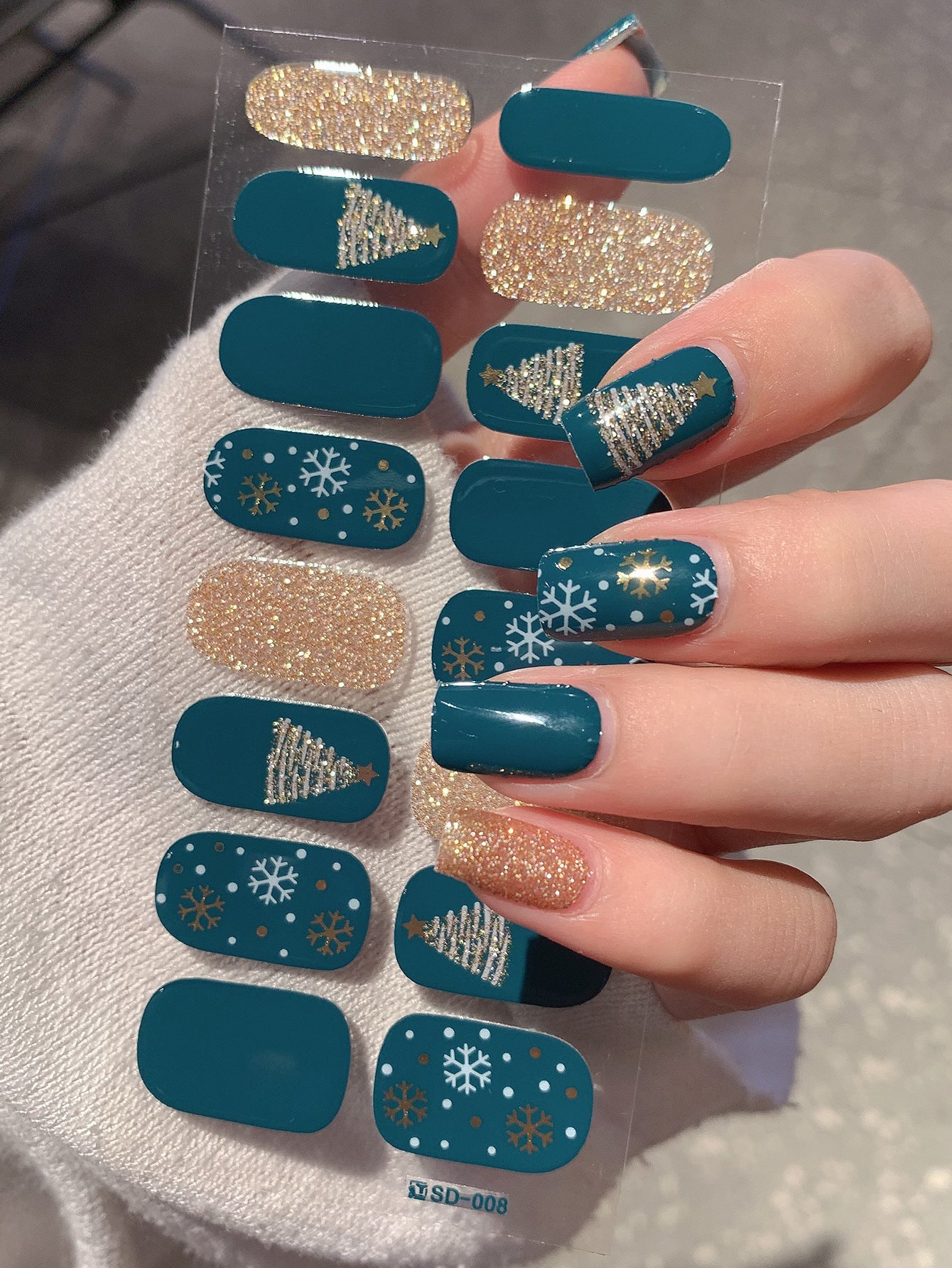 Christmas Nail Stickers Set - Holiday Checkerboard Star Candy Designs for Manicure