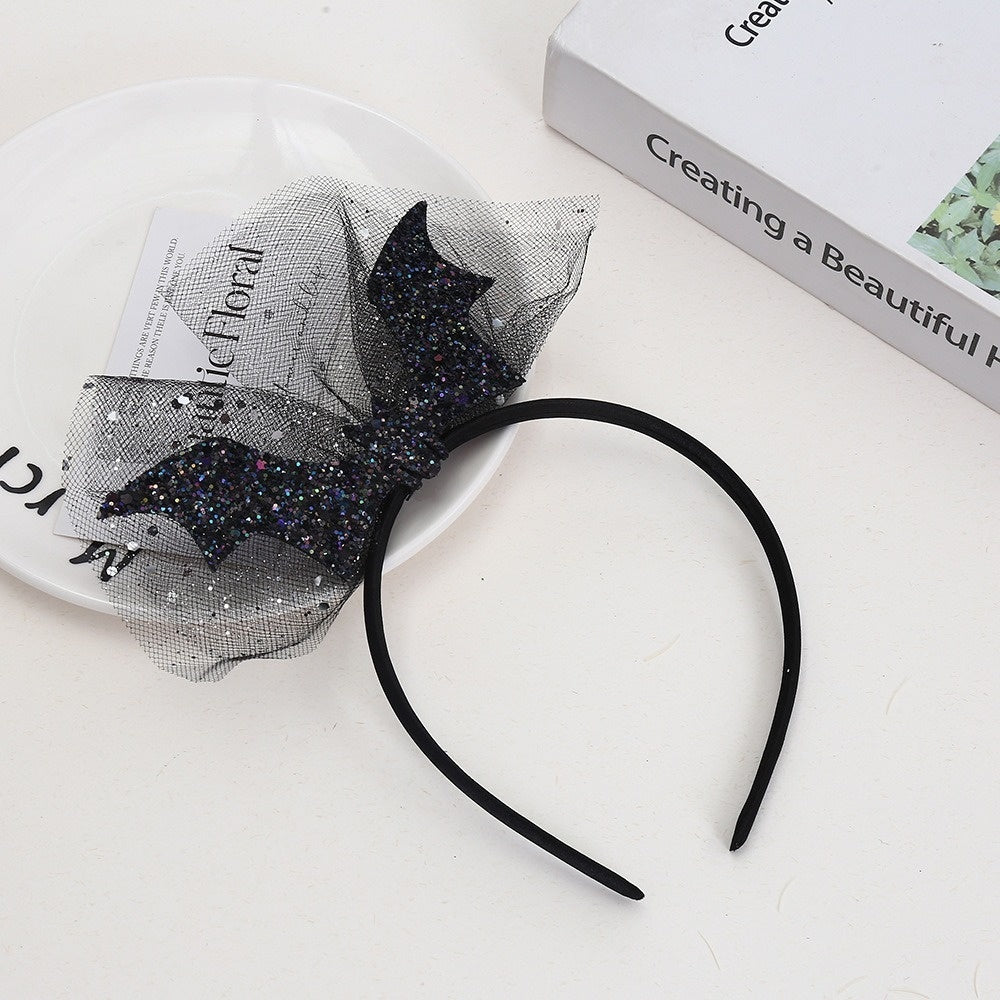 Dark Style Ghost Bat Headband with Feather and Bat Flower Design - Unisex Hair Accessory