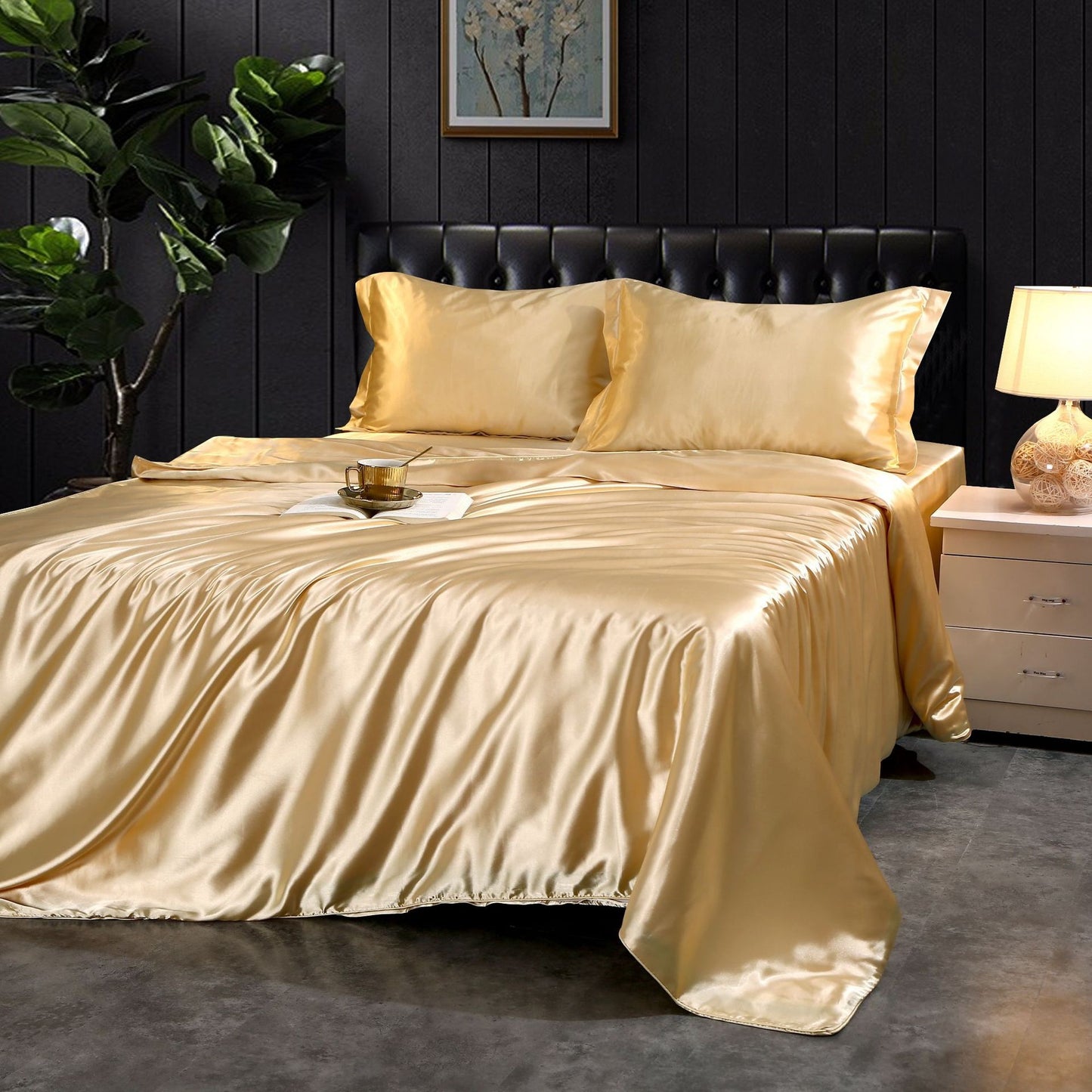 Silky Four-Piece Bedding Set - Quilt Cover Bed Sheet & Fitted Sheet