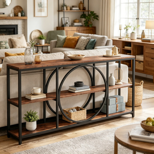 Narrow Console Table with Storage - 70.9-Inch, Black Metal Frame