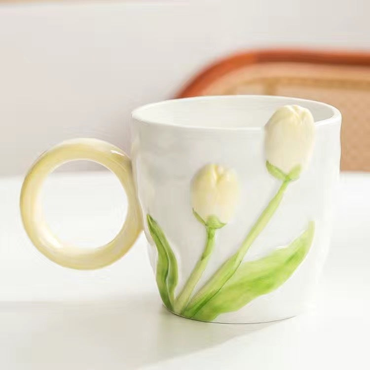 Large Capacity Ceramic Tulip Drinkware Cup - Fashionable Home & Kitchen