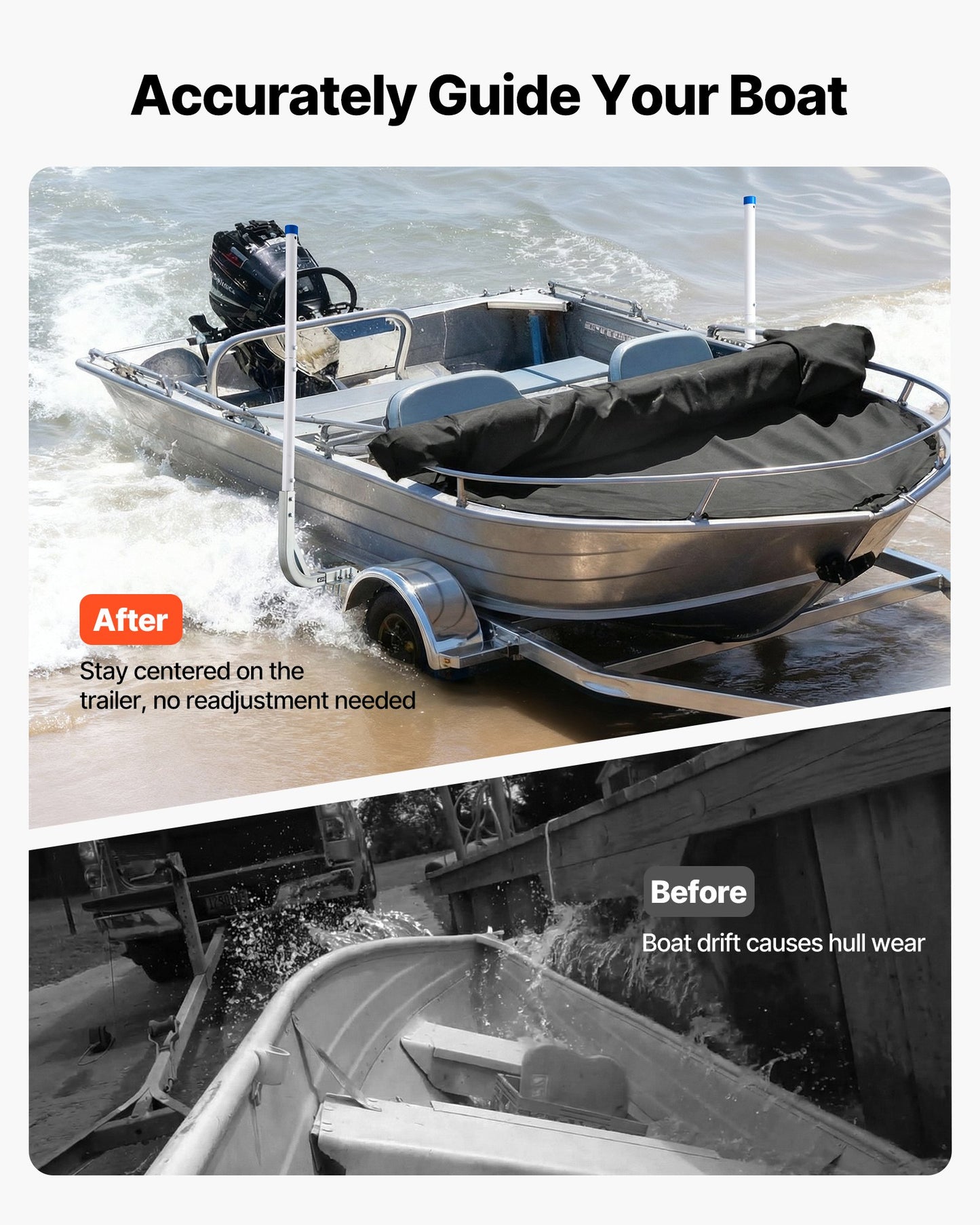 Boat Trailer Guide Poles - Adjustable Steel & PVC, 30.5/47.5 Inch Height, 2PCS for Ski & Fishing Boats