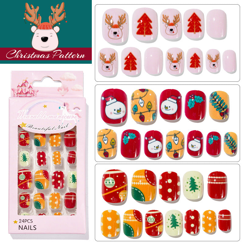 Christmas Kids Nail Stickers 24 Pieces Wearable Nail Art for Children