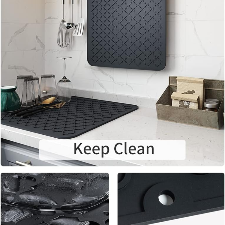 Silicone Dish Drying Mat for Kitchen Counter - Heat Resistant, 12x16 Inches