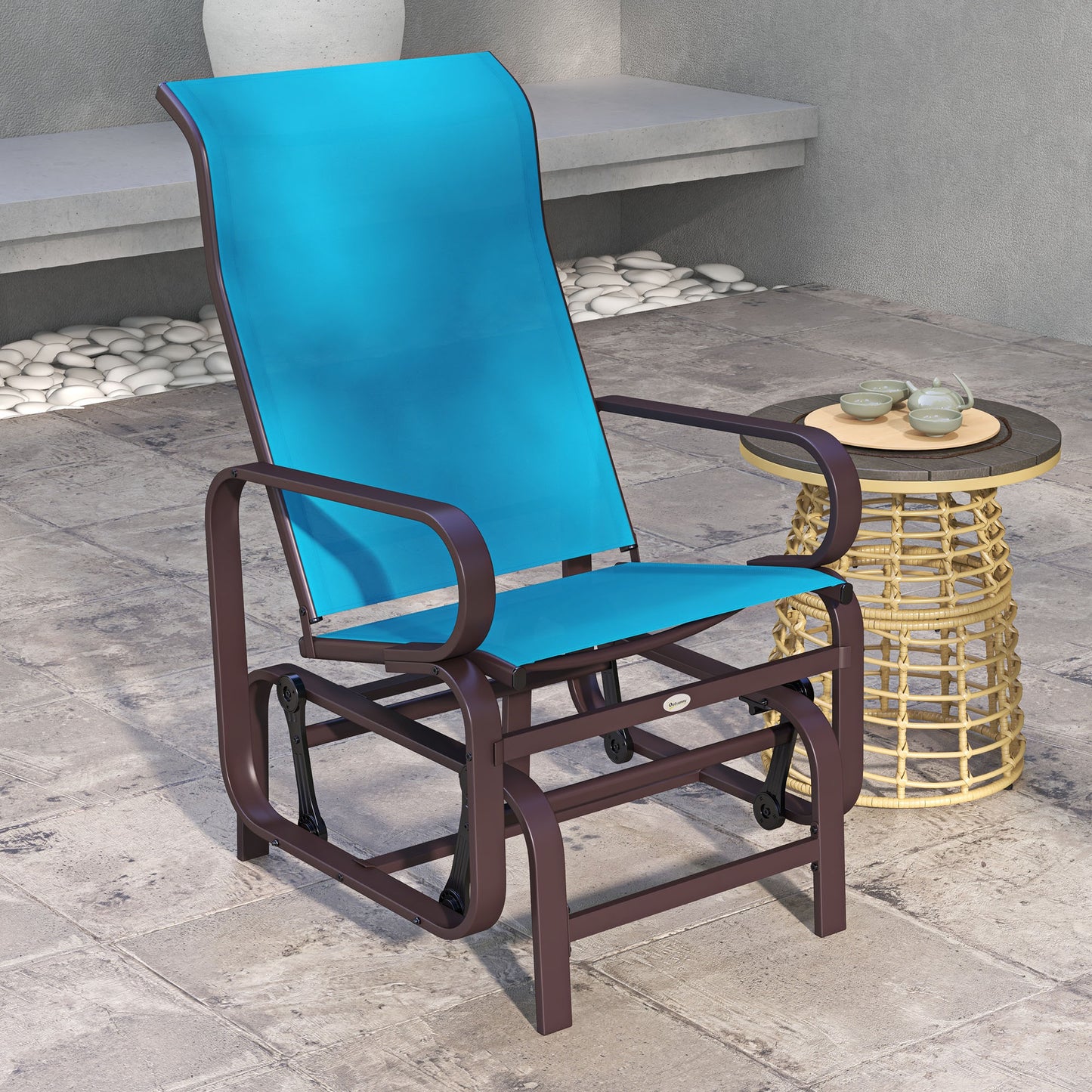 Gliding Lounger Chair - Lightweight Metal & Mesh Construction, Blue