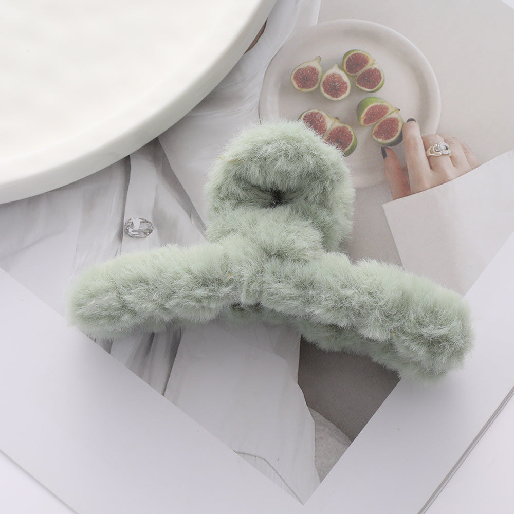 Solid Color Fur Grip Plush Back Hair Barrettes - Hair Accessories for Women