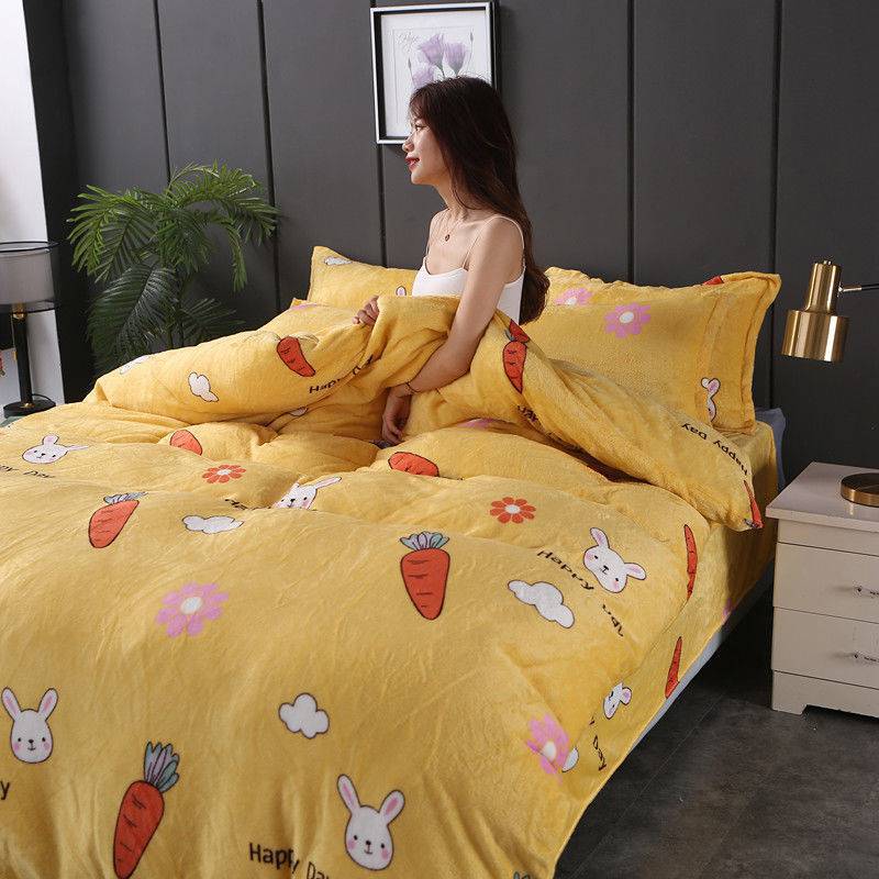 Winter Double-Sided Fleece Coral Quilt Cover Set - Thickened Warm Bedding