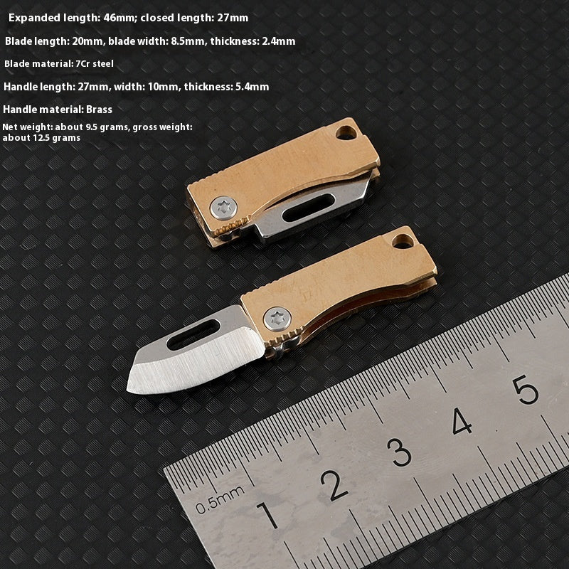 Mini Folding Knife with Brass Handle - Portable Keychain Knife