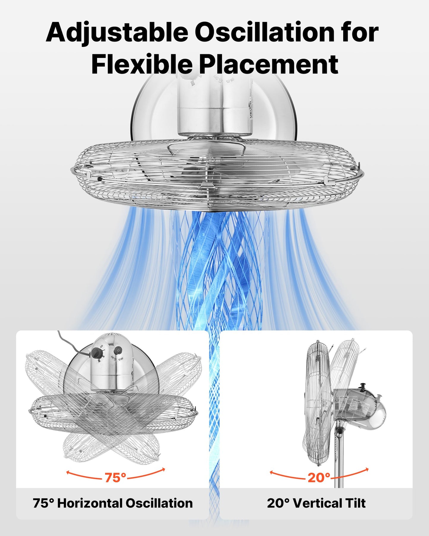 16-Inch Industrial Pedestal Fan with 3-Speed Oscillation, Adjustable Height, Metal Construction