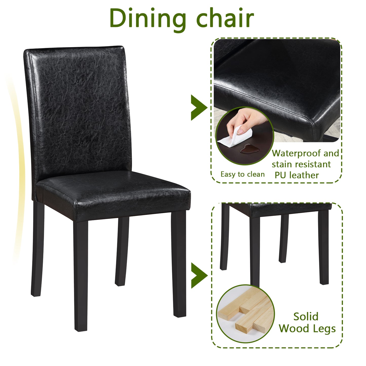 5-Piece Black Wooden Dining Table Set with Upholstered Chairs
