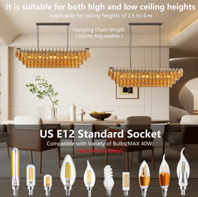 Modern Black Rectangular Chandelier - 12-Light Smoke Glass Fixture
