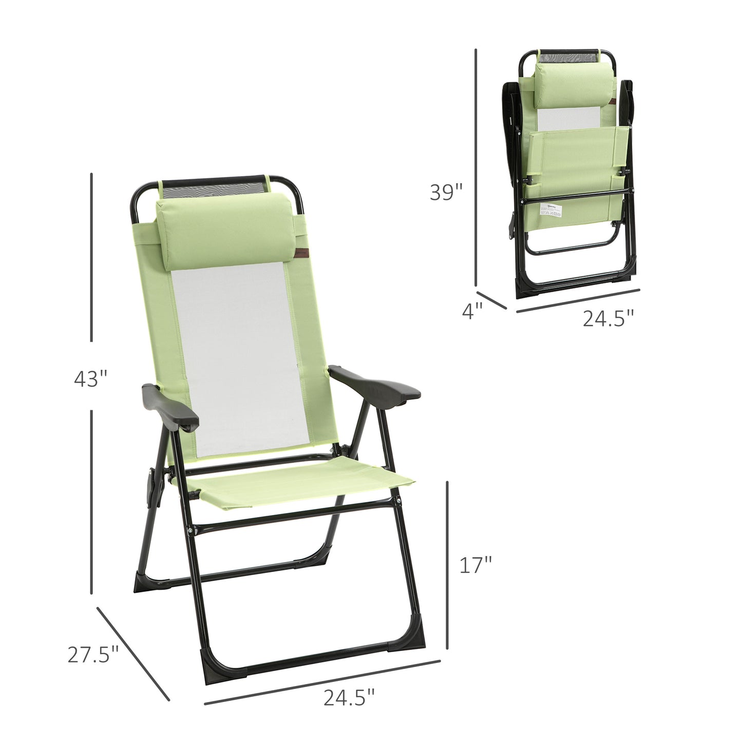 Set of 2 Portable Folding Outdoor Recliners with Adjustable Backrest - Green