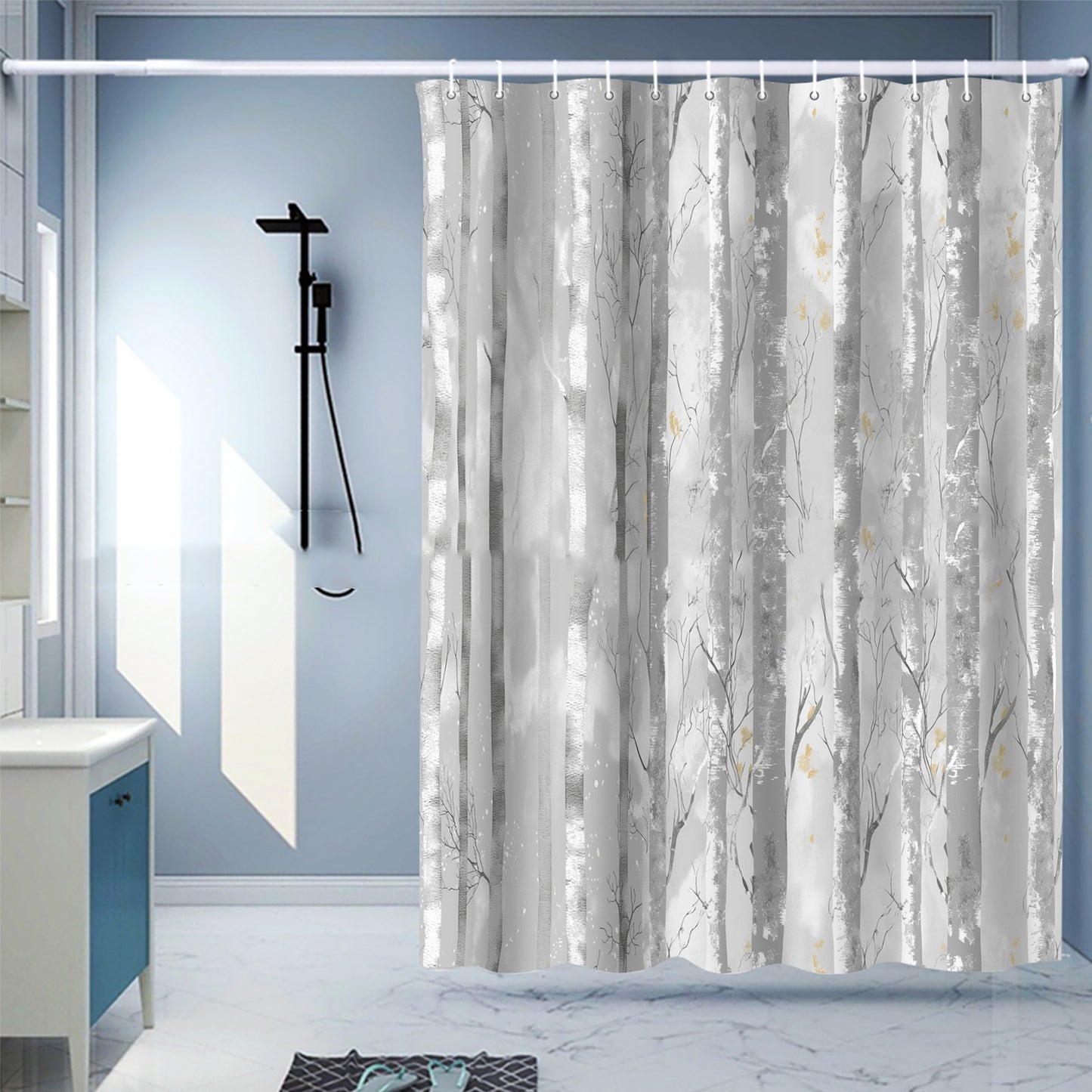 Waterproof Digital Printing Shower Curtain - Punch-Free European Style 183x214cm