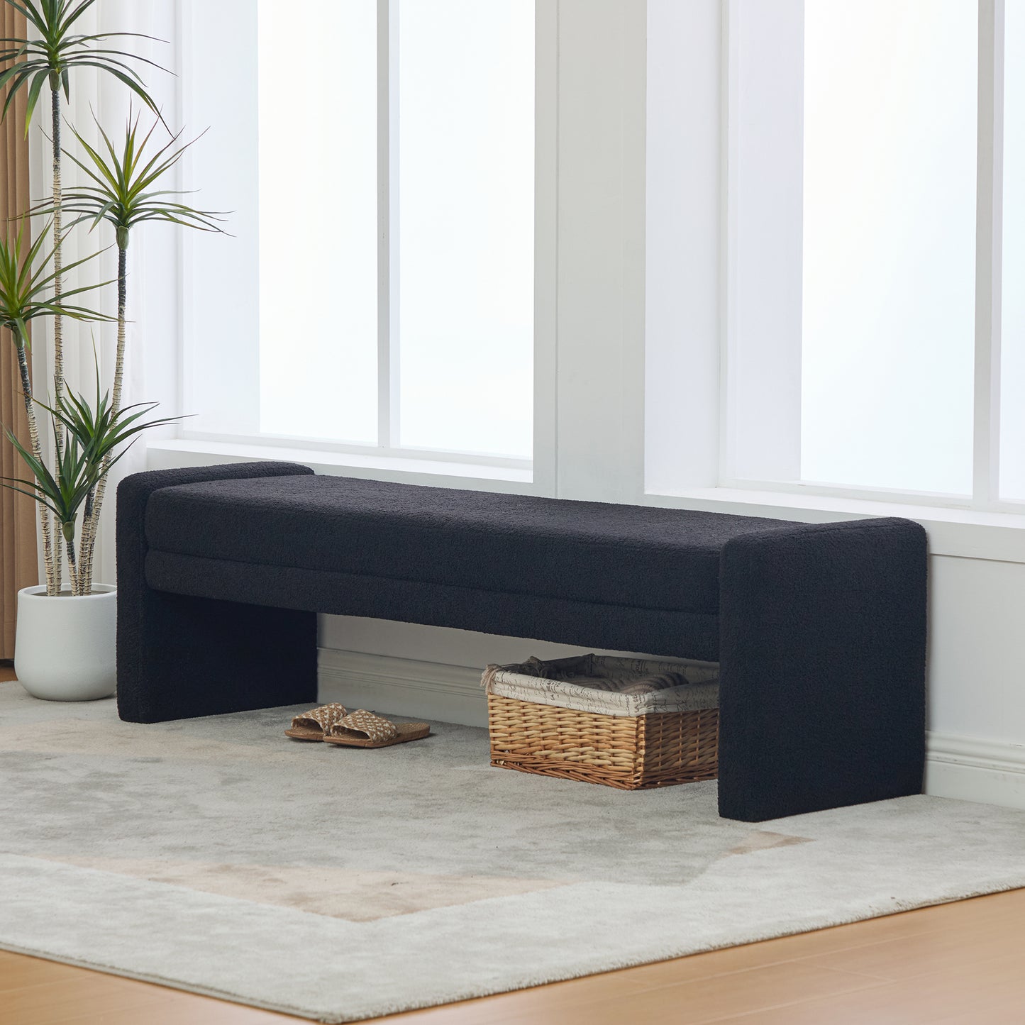 66.9" Modern Upholstered Boucle Bench - Black Accent Furniture