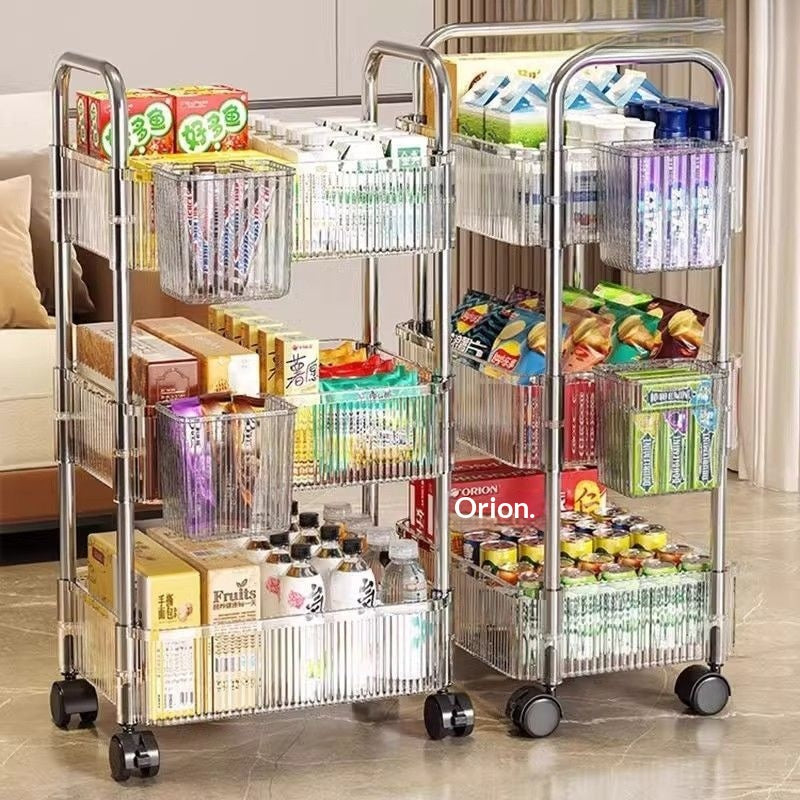 Clear Acrylic Snack Storage Cart with Basket - Modern Mobile Organizer