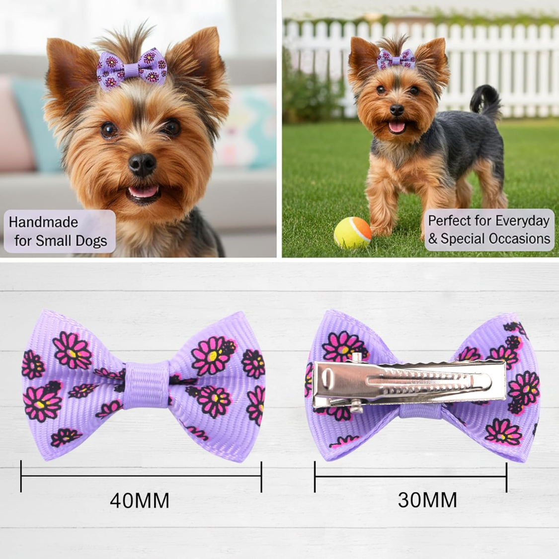 Dog Hair Bows for Small Puppies & Small Breeds - 60 Multicolor Clips