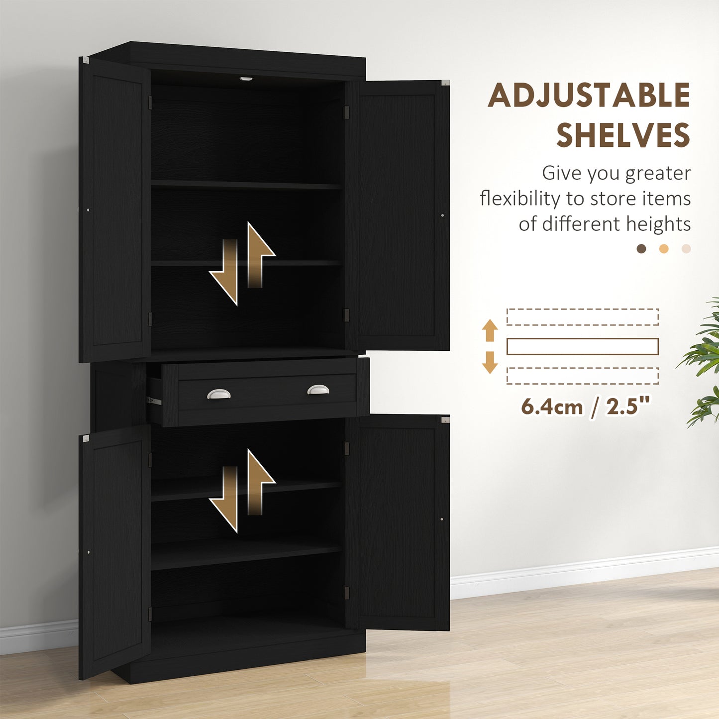 72.5 Inch Freestanding Kitchen Storage Cabinet - Black Wood Grain