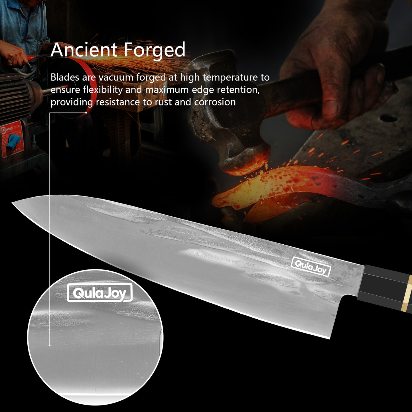 8-Inch Hand Forged Chef Knife - Swedish Sandvik Steel, Octagonal Handle