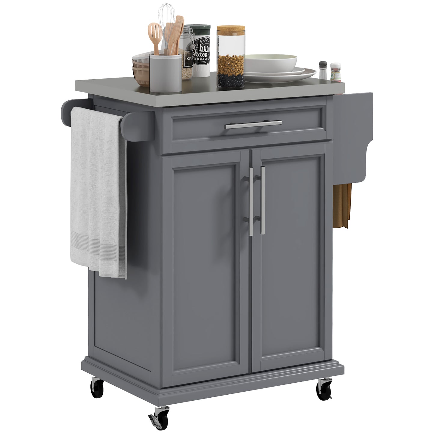 Kitchen Island on Wheels, Rolling Cart with Stainless Steel