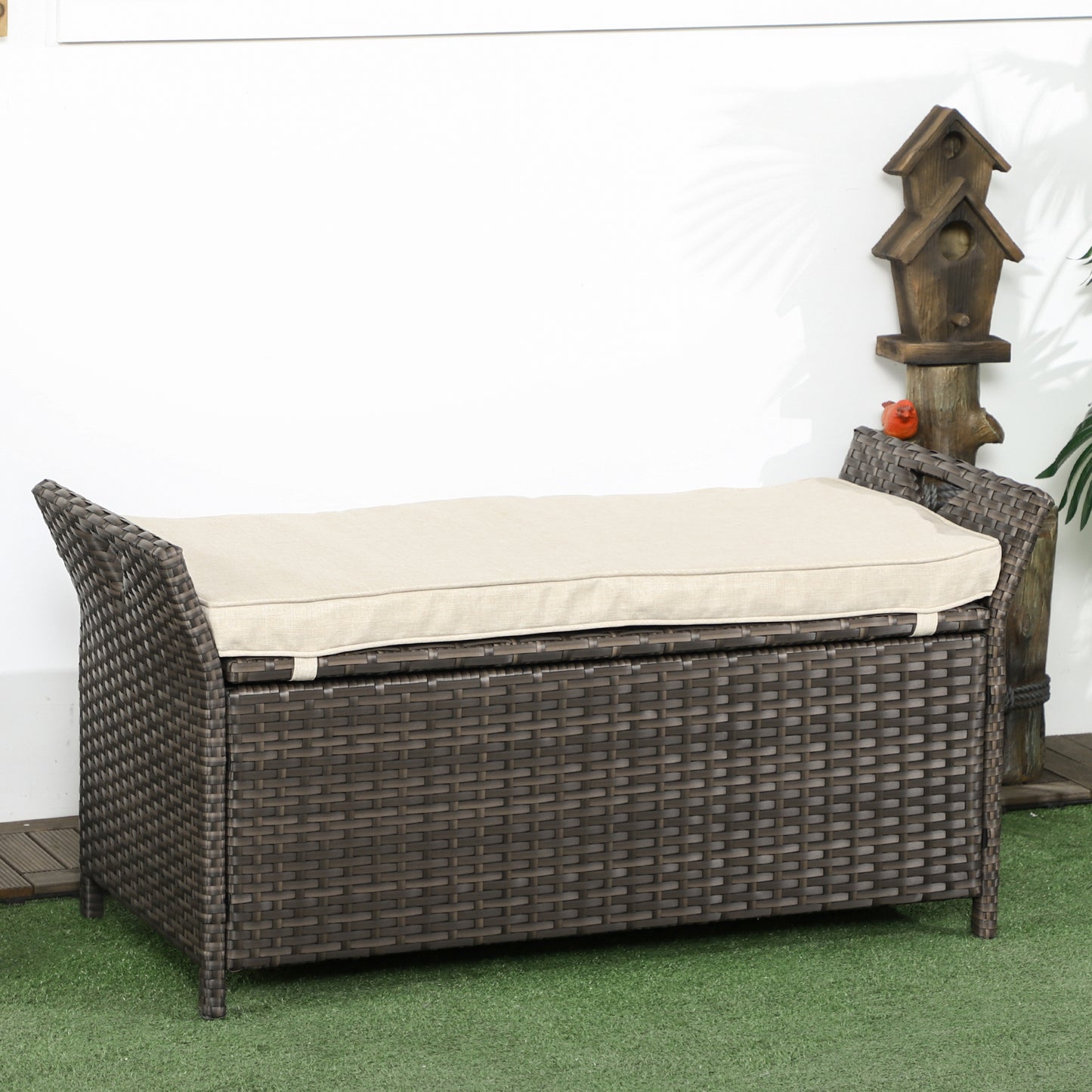 Outdoor Storage Bench with Cushion - 29 Gallon Cream White