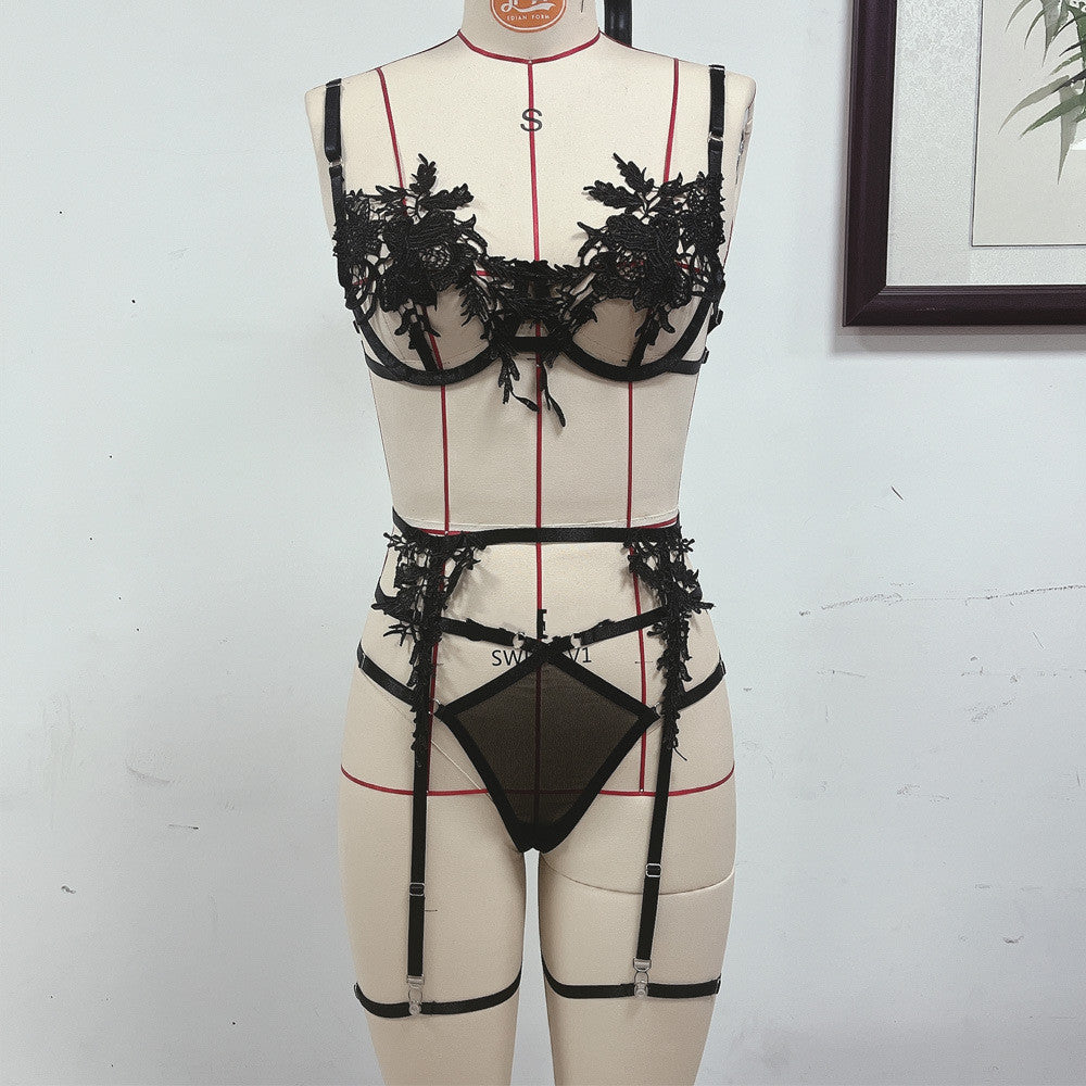Women's Mesh Lace Lingerie Set - Black, Multiple Sizes