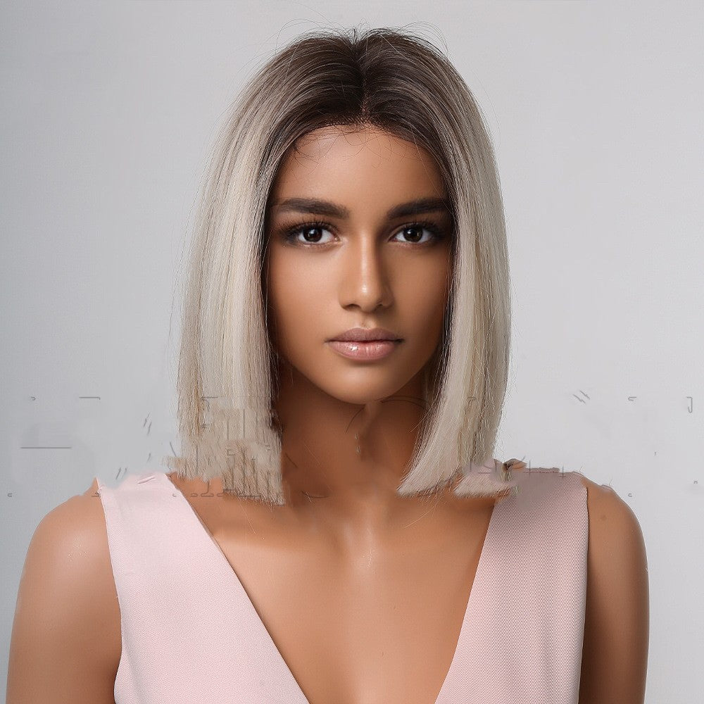 Medium Gradient White Synthetic Wig with Straight Short Hair - 14 Inch, Unisex