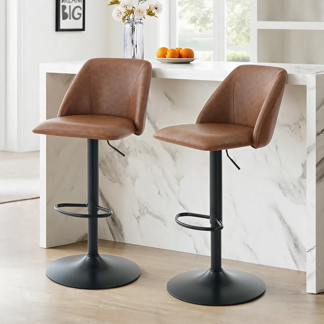 Adjustable Upholstered Swivel Bar Stools - Set of 1
