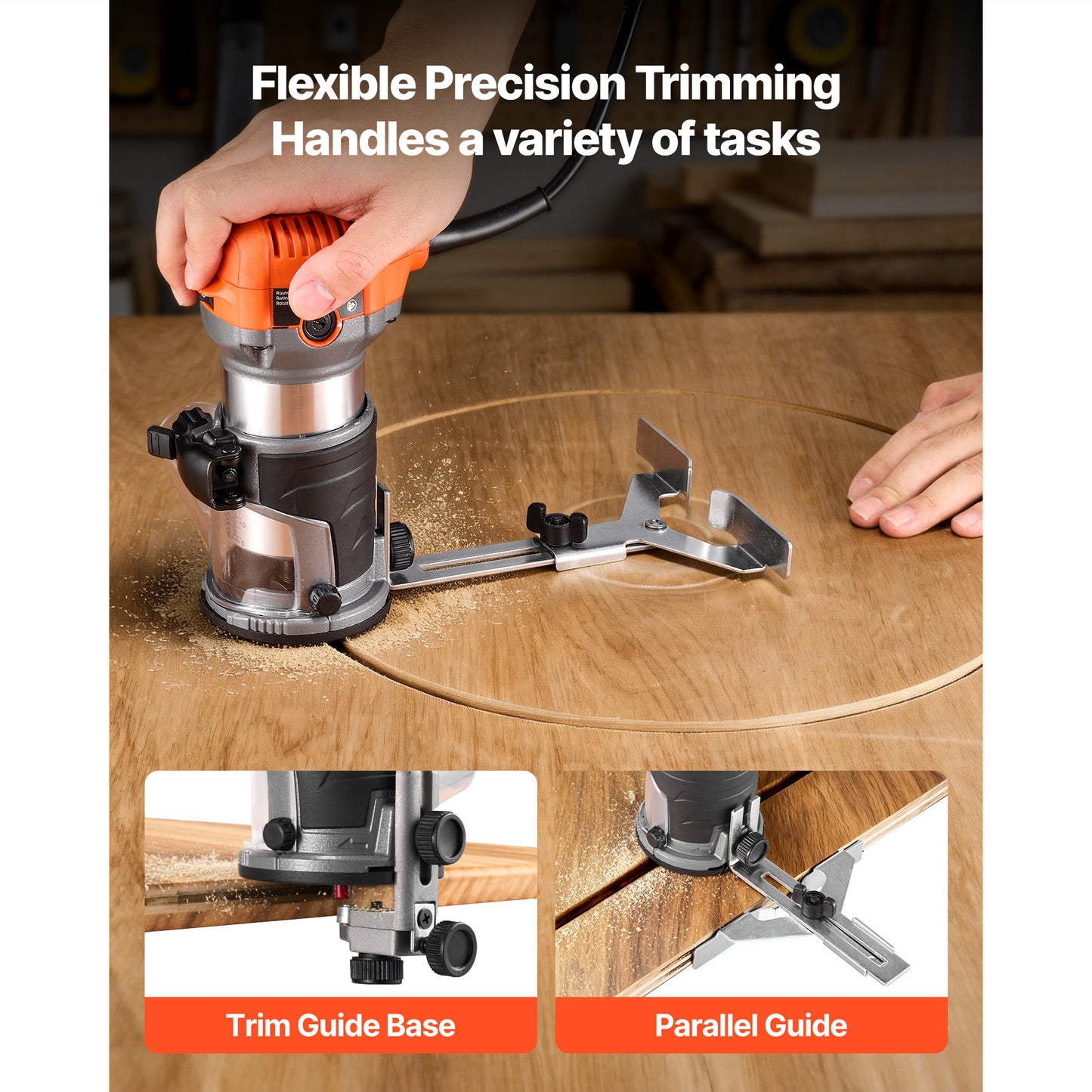 Wood Router 710W Variable Speed Hand Tool with Soft Start & Fixed Base