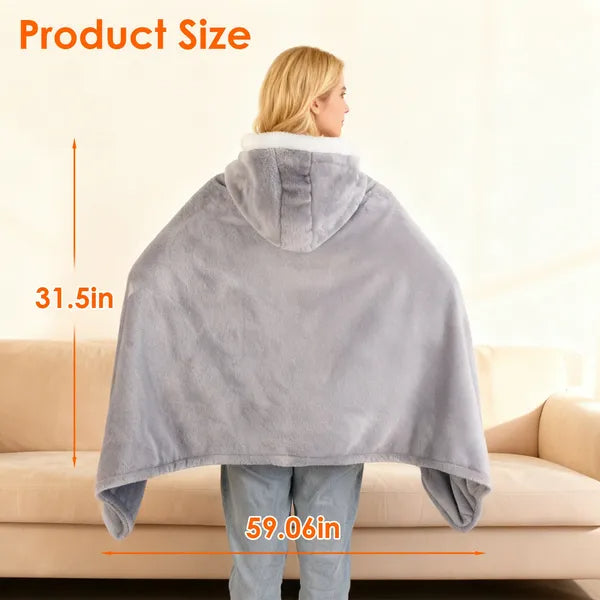 Wearable Heated Throw Blanket - Portable Double-Sided Flannel