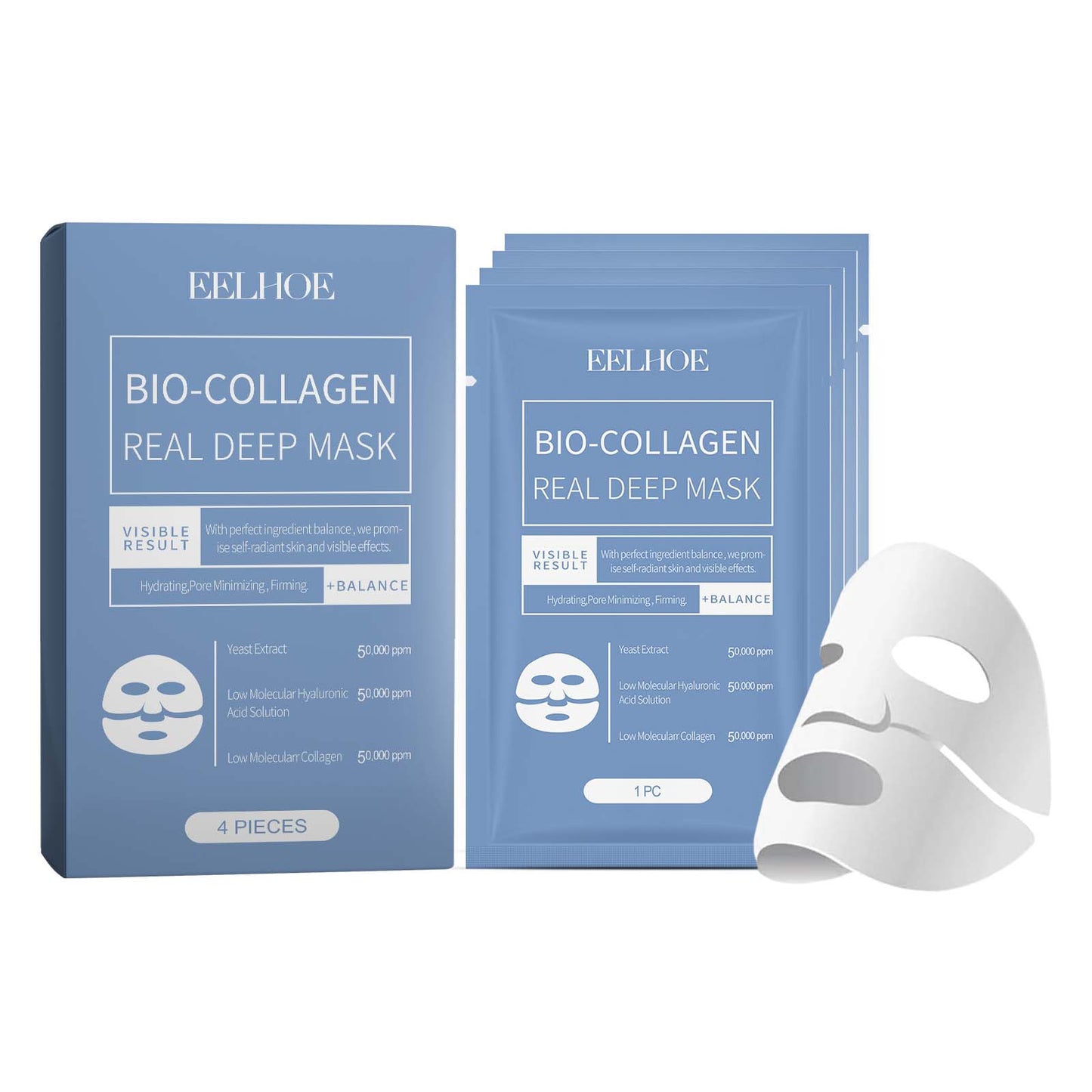 Bio-Collagen Deep Hydration Sheet Mask - Pore Minimizing & Firming - 4 Pack