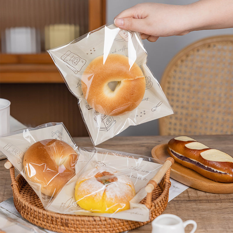 Disposable Bread & Bagel Packaging Bags Set - Transparent, Self-Sealing, 50 pcs
